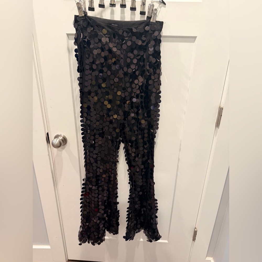 Forever 21 Black Sequin Disc Pants Size S Night Out